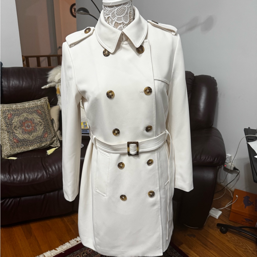 H&M Cream Trench Coat With Horn Buttons, Excellent Condition, Size S